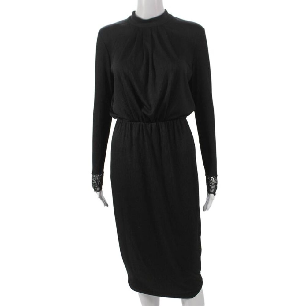 Y.A.S Womens Sheath Dress Black Mock Neck Long Sleeve Mid Calf Size S